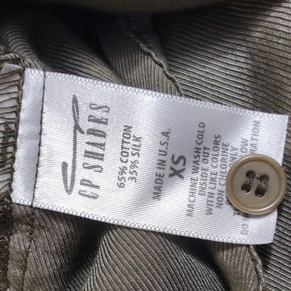 Free People x CP Shades Oversized Button Down Silk Blend Size XS In Olive Green - Picture 4 of 10